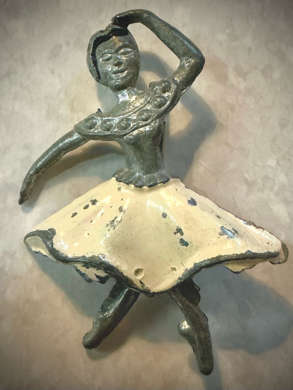 Vintage Pot Metal Flamenco Dancer Brooch Enamel White Skirt Retro Figural Pin